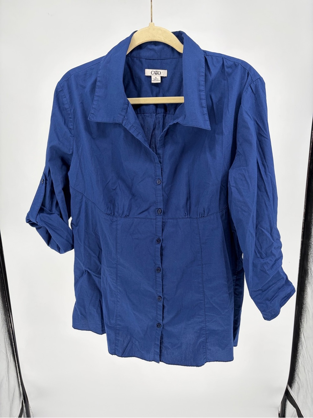 Cato Women's Royal Blue Button-Down Shirt with Roll-Tab Sleeves